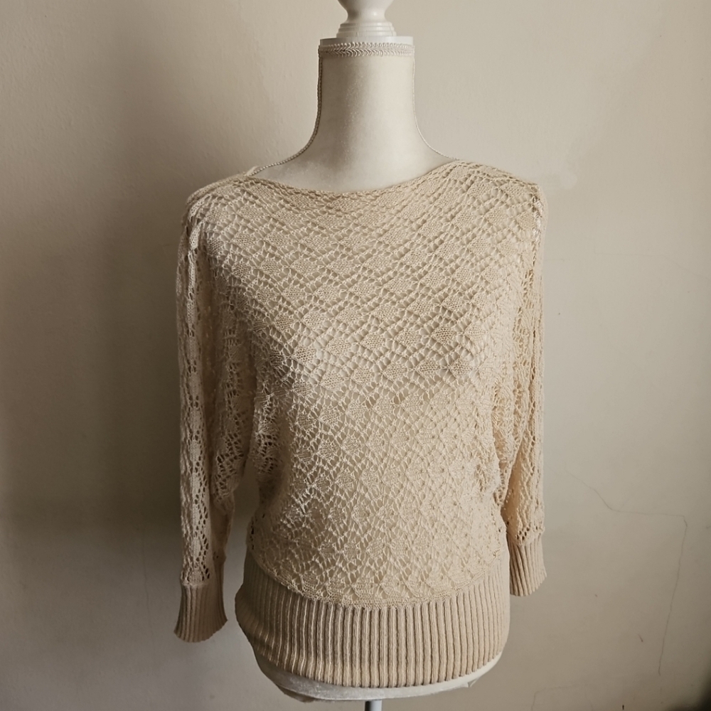 Forever 21 Beige Crochet Top Blouse Large